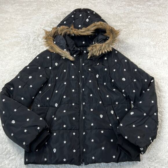 World Wide Love Japanese streetwear black skull and star hooded coat, 1 - Picture 3 of 8